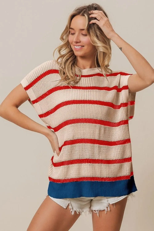 BiBi Fourth Of July Stripe Drop Shoulder Sweater - Che Cose Belle
