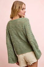 BiBi Pointelle Knit V Neck Ruched Front Lightweight Top - Che Cose Belle