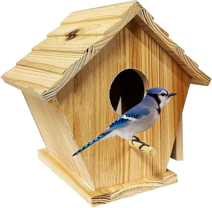 Bird Houses for Outside,Wooden Birdhouse Finch Cardinals Hanging, Birdhouse Nesting Box for Wild Bird Viewing,Funny Patio and Outdoor Yard Decoration (House) - Che Cose Belle