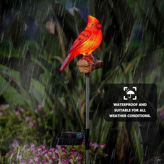 Birdsong Cardinal Gifts Garden Decor Statues Red Bird Outdoor Decorative Figurine Solar Lights Outside Yard Lawn Patio Porch Flower Bed Christmas Decorations Memorial Gift for Grave (Red Cardinal) - Che Cose Belle
