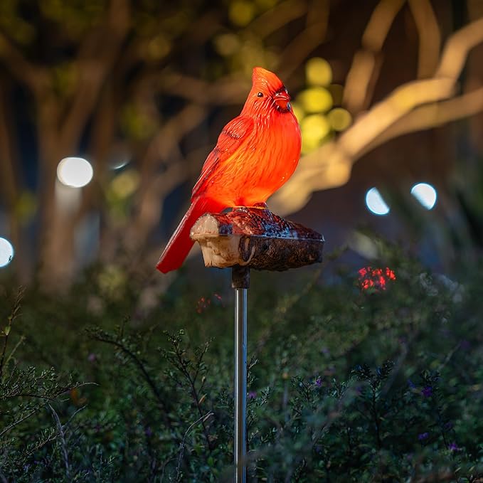 Birdsong Cardinal Gifts Garden Decor Statues Red Bird Outdoor Decorative Figurine Solar Lights Outside Yard Lawn Patio Porch Flower Bed Christmas Decorations Memorial Gift for Grave (Red Cardinal) - Che Cose Belle