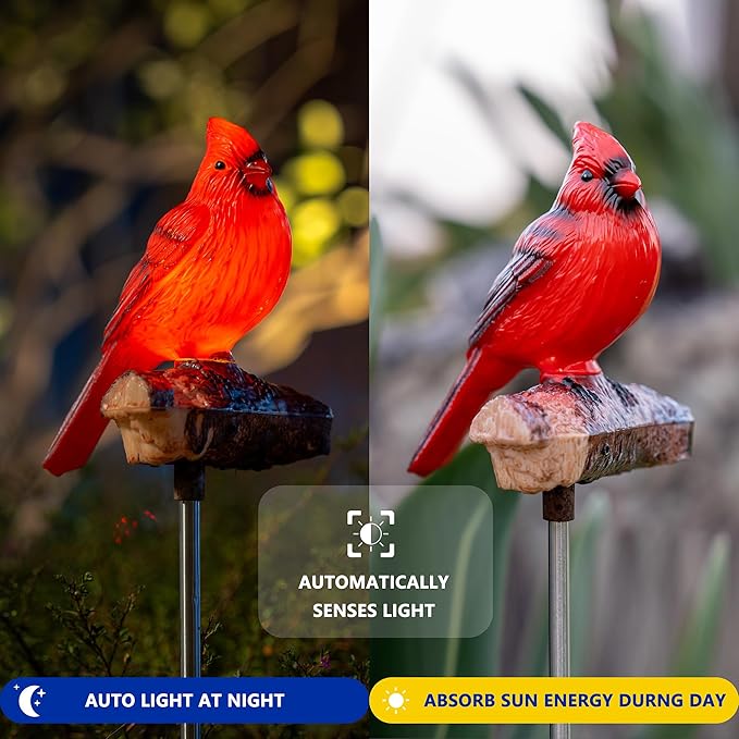 Birdsong Cardinal Gifts Garden Decor Statues Red Bird Outdoor Decorative Figurine Solar Lights Outside Yard Lawn Patio Porch Flower Bed Christmas Decorations Memorial Gift for Grave (Red Cardinal) - Che Cose Belle