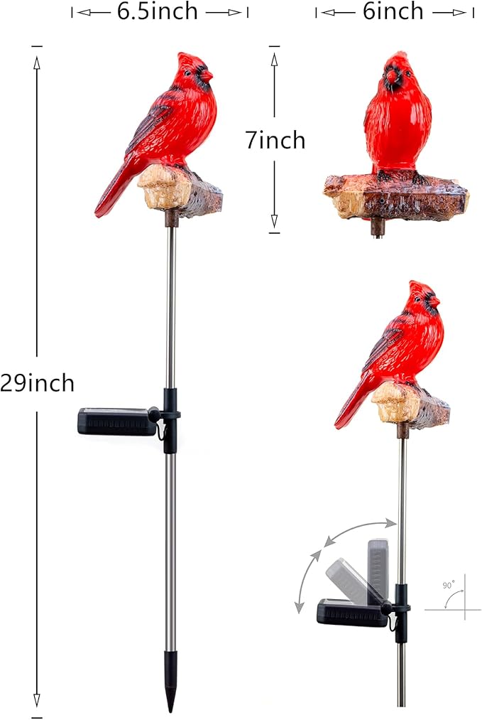 Birdsong Cardinal Gifts Garden Decor Statues Red Bird Outdoor Decorative Figurine Solar Lights Outside Yard Lawn Patio Porch Flower Bed Christmas Decorations Memorial Gift for Grave (Red Cardinal) - Che Cose Belle