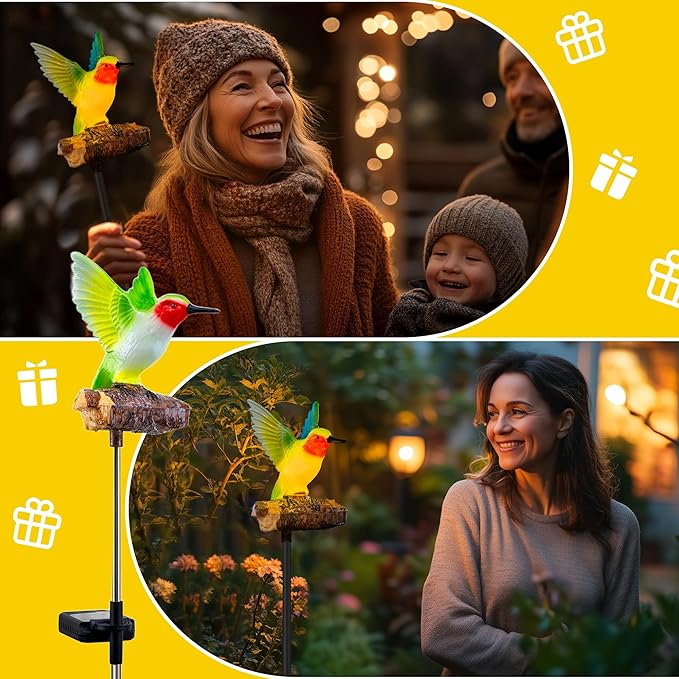 Birdsong Hummingbird Garden Decor Statues Stake Figurine Solar Lights for Outside Lawn Yard Porch Patio Flowerbed Christmas Decorations Outdoor for Moms Birthday (Green Hummingbird) - Che Cose Belle