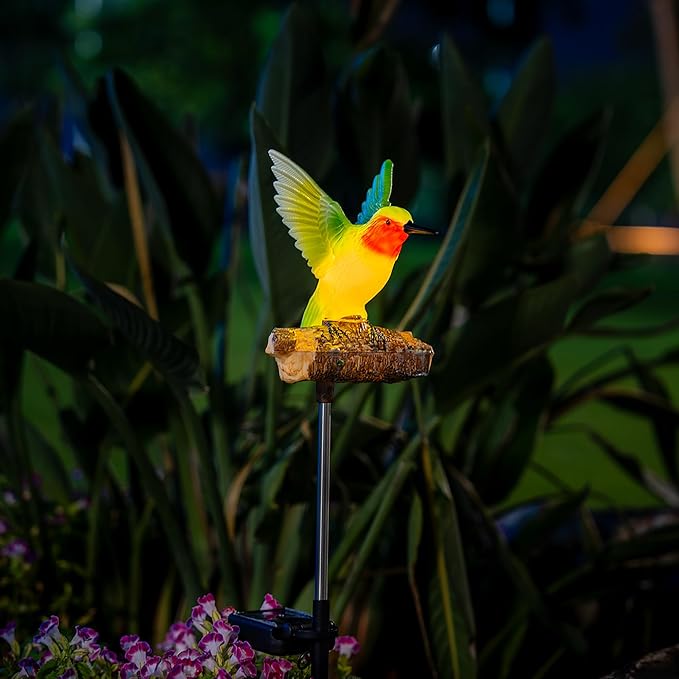 Birdsong Hummingbird Garden Decor Statues Stake Figurine Solar Lights for Outside Lawn Yard Porch Patio Flowerbed Christmas Decorations Outdoor for Moms Birthday (Green Hummingbird) - Che Cose Belle