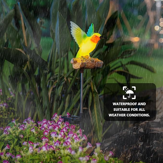 Birdsong Hummingbird Garden Decor Statues Stake Figurine Solar Lights for Outside Lawn Yard Porch Patio Flowerbed Christmas Decorations Outdoor for Moms Birthday (Green Hummingbird) - Che Cose Belle
