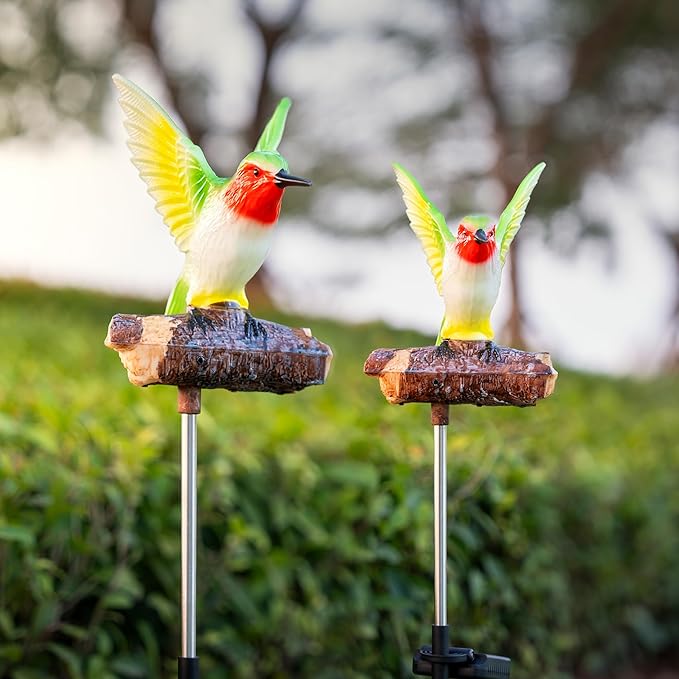 Birdsong Hummingbird Garden Decor Statues Stake Figurine Solar Lights for Outside Lawn Yard Porch Patio Flowerbed Christmas Decorations Outdoor for Moms Birthday (Green Hummingbird) - Che Cose Belle