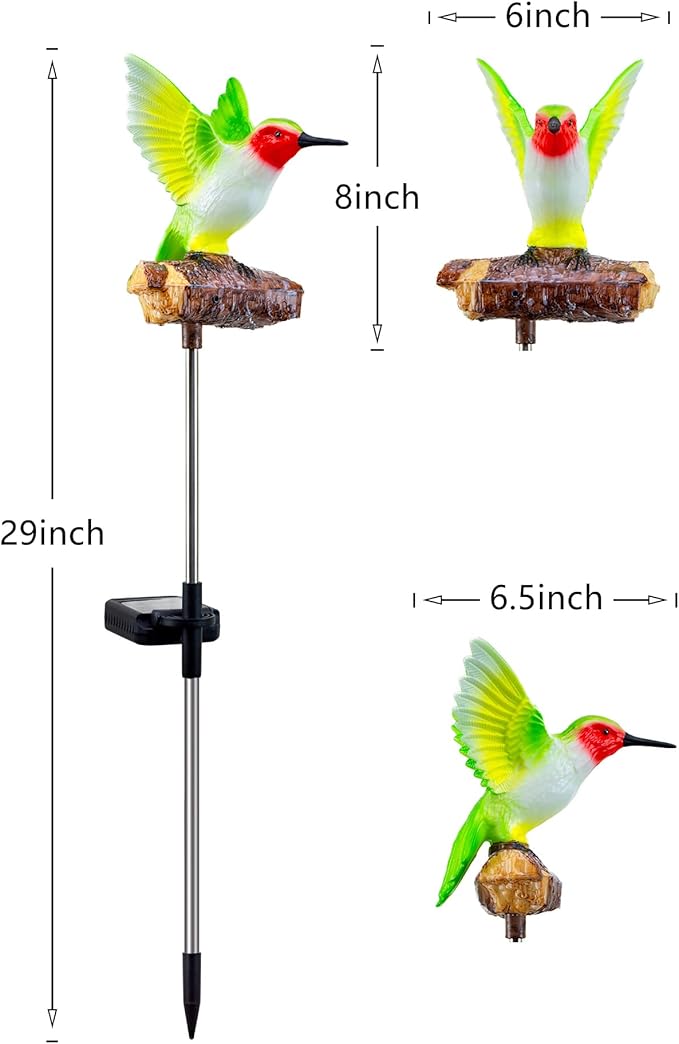 Birdsong Hummingbird Garden Decor Statues Stake Figurine Solar Lights for Outside Lawn Yard Porch Patio Flowerbed Christmas Decorations Outdoor for Moms Birthday (Green Hummingbird) - Che Cose Belle