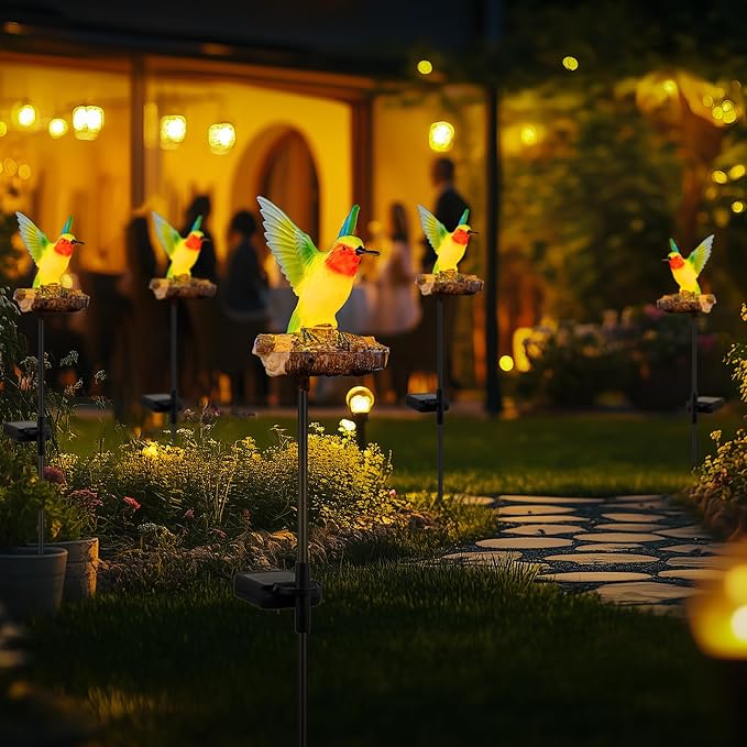 Birdsong Hummingbird Garden Decor Statues Stake Figurine Solar Lights for Outside Lawn Yard Porch Patio Flowerbed Christmas Decorations Outdoor for Moms Birthday (Green Hummingbird) - Che Cose Belle