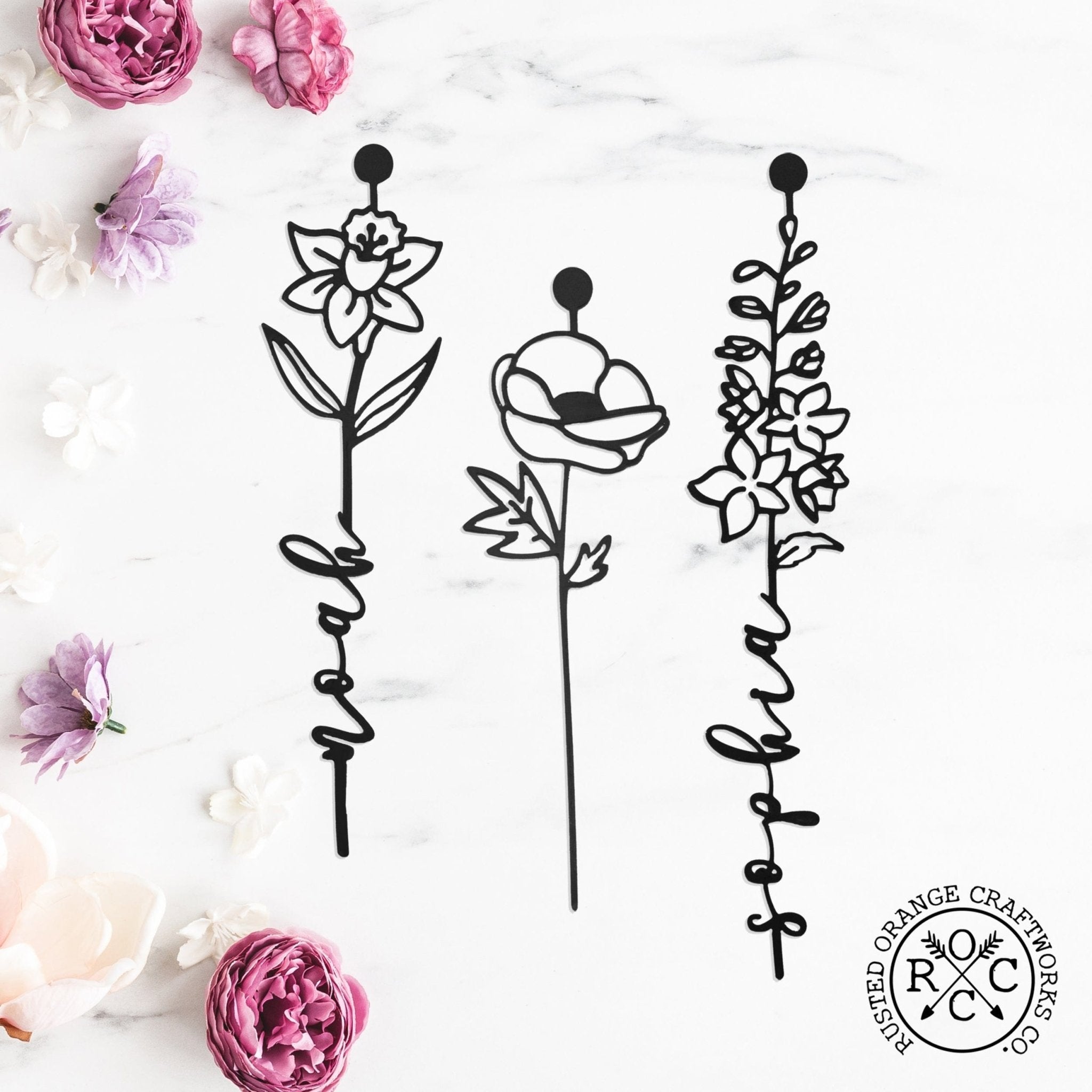 Birth Month Flowers - 3 pack - Family Name Sign Mother's Day Gift - Che Cose Belle