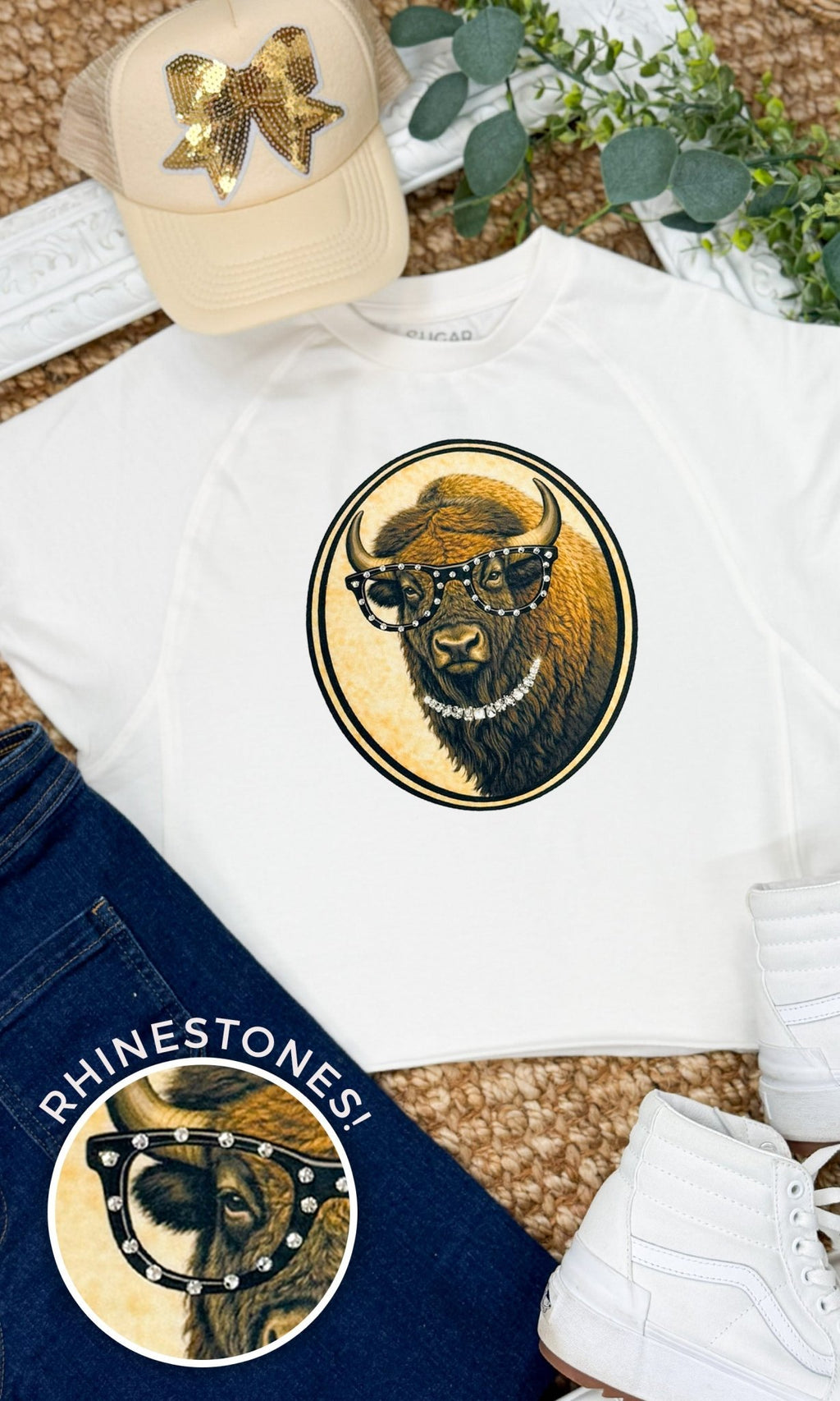 Bison with Rhinestone Specs Graphic Edgy Shirt - Che Cose Belle