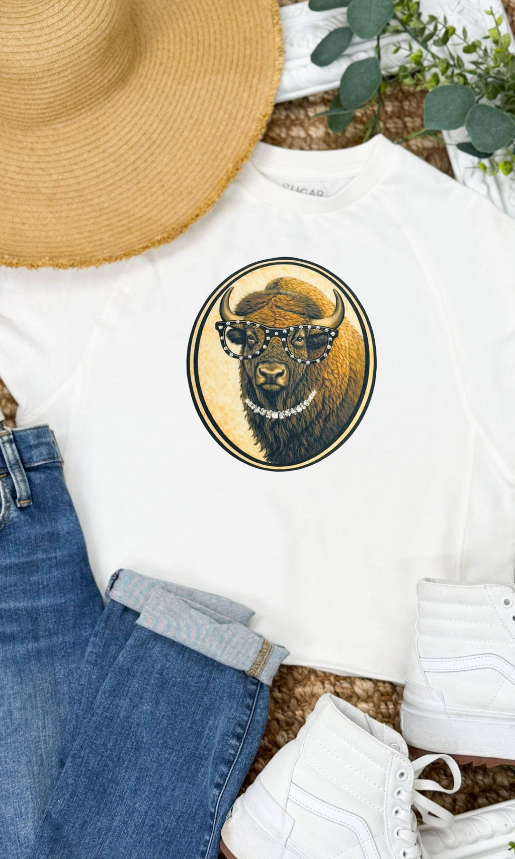 Bison with Rhinestone Specs Graphic Edgy Shirt - Che Cose Belle