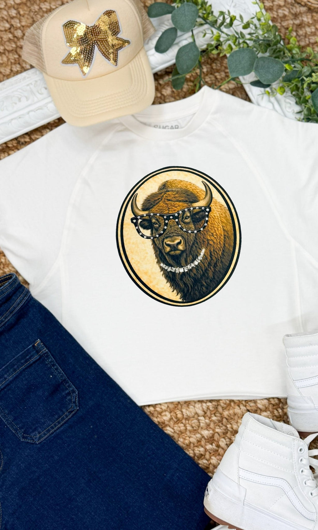 Bison with Rhinestone Specs Graphic Edgy Shirt - Che Cose Belle