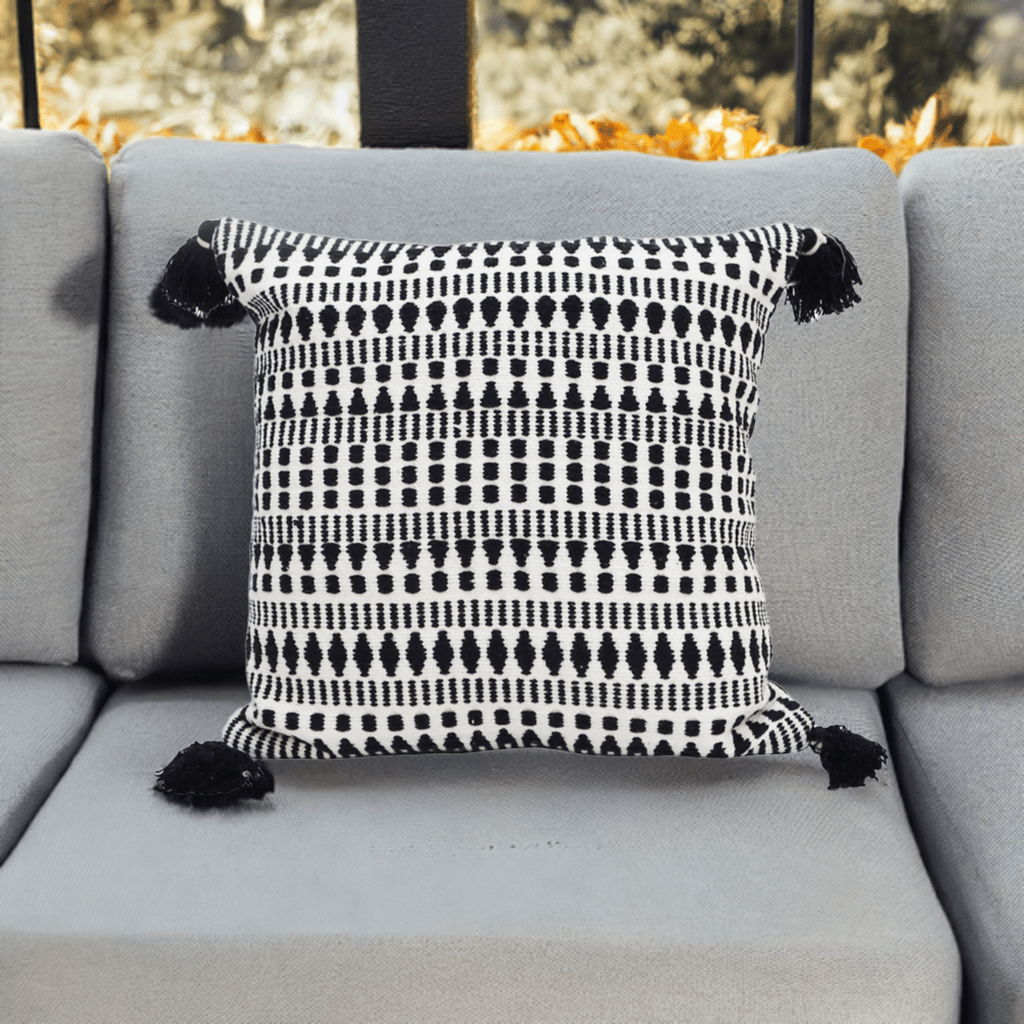 Black 22" X 22" Throw Pillow for couch with Tassels-Winter - Che Cose Belle