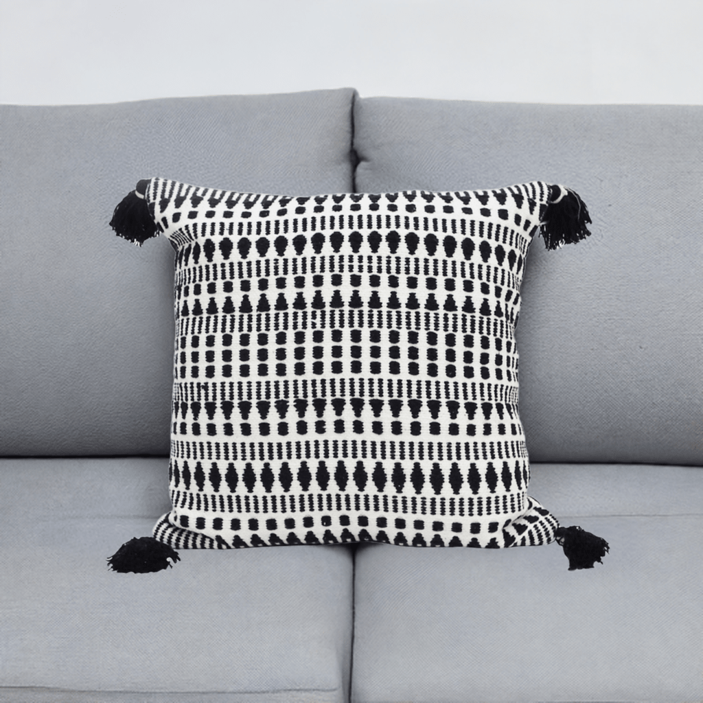 Black 22" X 22" Throw Pillow for couch with Tassels-Winter - Che Cose Belle
