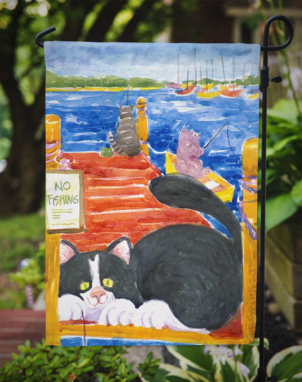 Black and White Cat No Fishing Garden Flag – Decorative Outdoor Yard Flag - Che Cose Belle