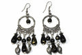 Black Bead Dangle Earrings Boho Chandelier Silver Leaf - Che Cose Belle