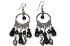 Black Bead Dangle Earrings Boho Chandelier Silver Leaf - Che Cose Belle