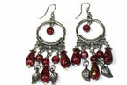 Black Bead Dangle Earrings Boho Chandelier Silver Leaf - Che Cose Belle