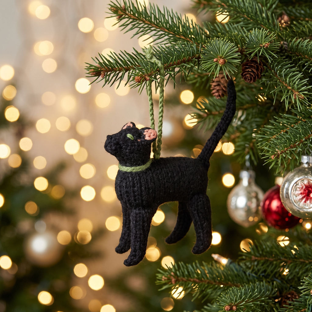 Black Cat Hand Knit Christmas Ornament Arcadia Home - Che Cose Belle