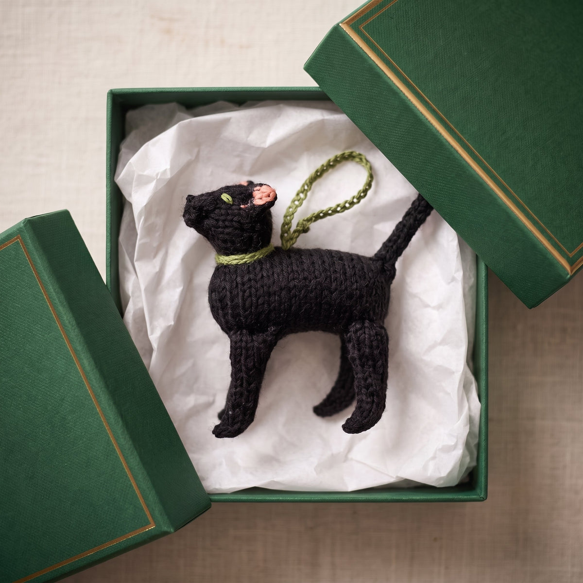 Black Cat Hand Knit Christmas Ornament Arcadia Home - Che Cose Belle