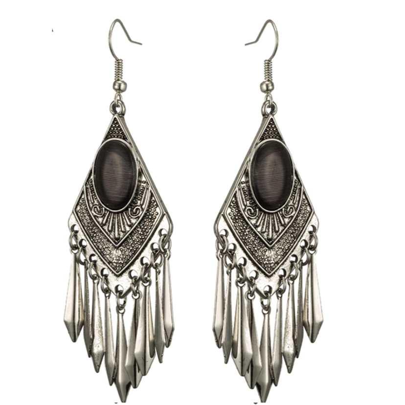 Black Cat's Eye Stone Boho Dangle Earrings - Che Cose Belle