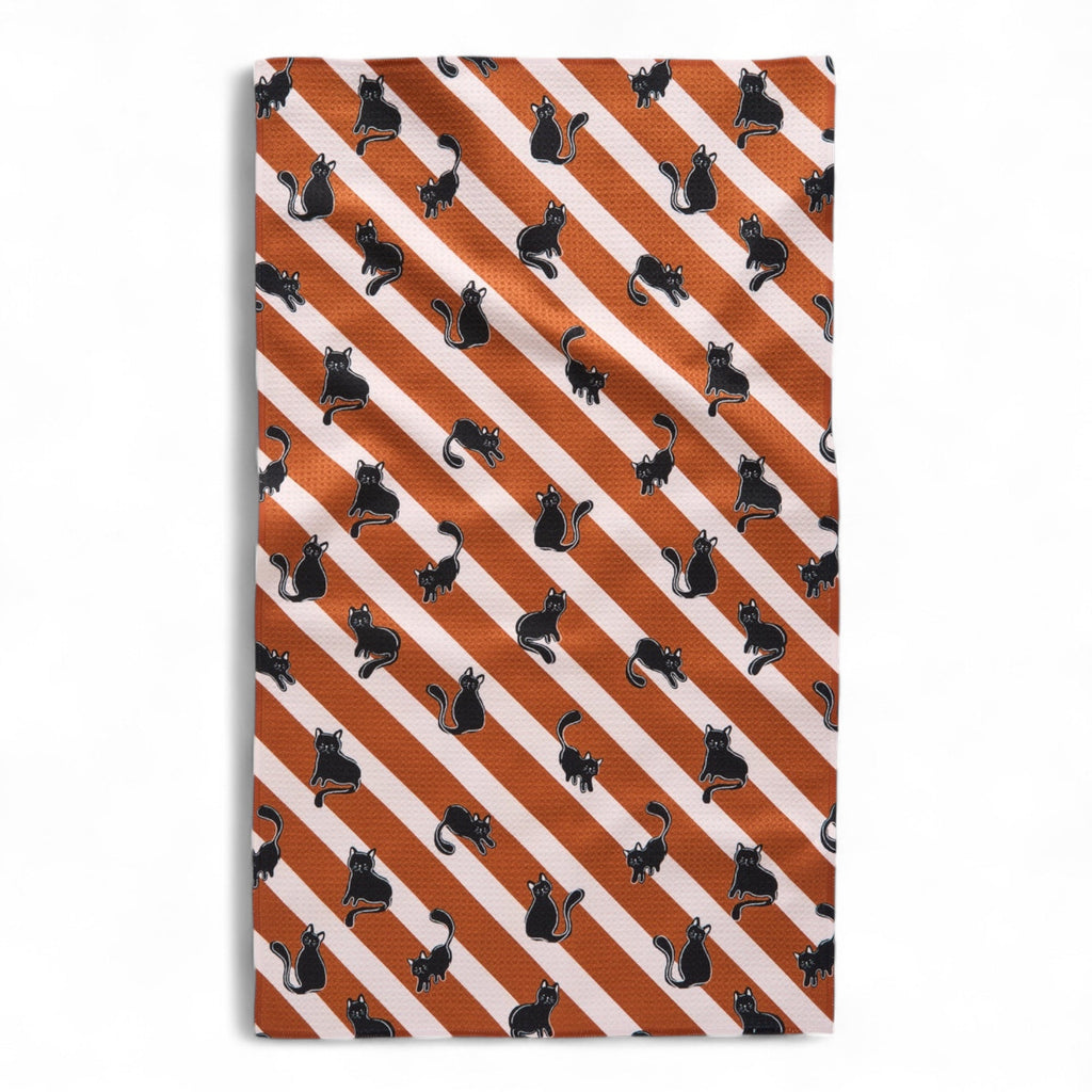 Black Cats Orange Striped Geometry Tea Towel - Che Cose Belle