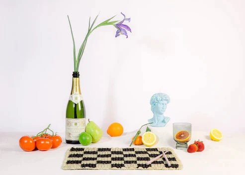 Black checked Placemat, Rectangular raffia tabletop - Che Cose Belle