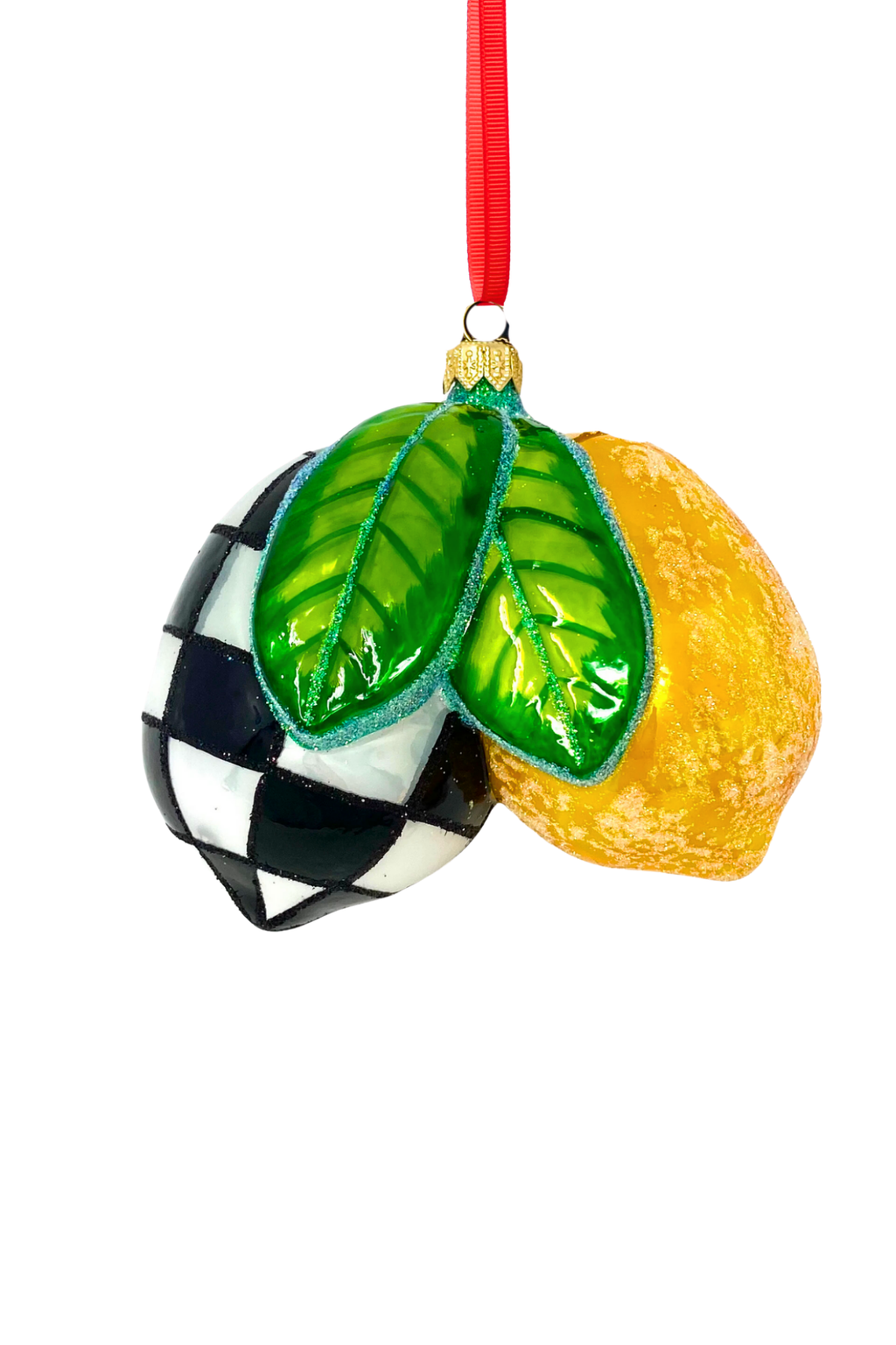 Black Checkered Lemons Polish Glass Ornament - Che Cose Belle