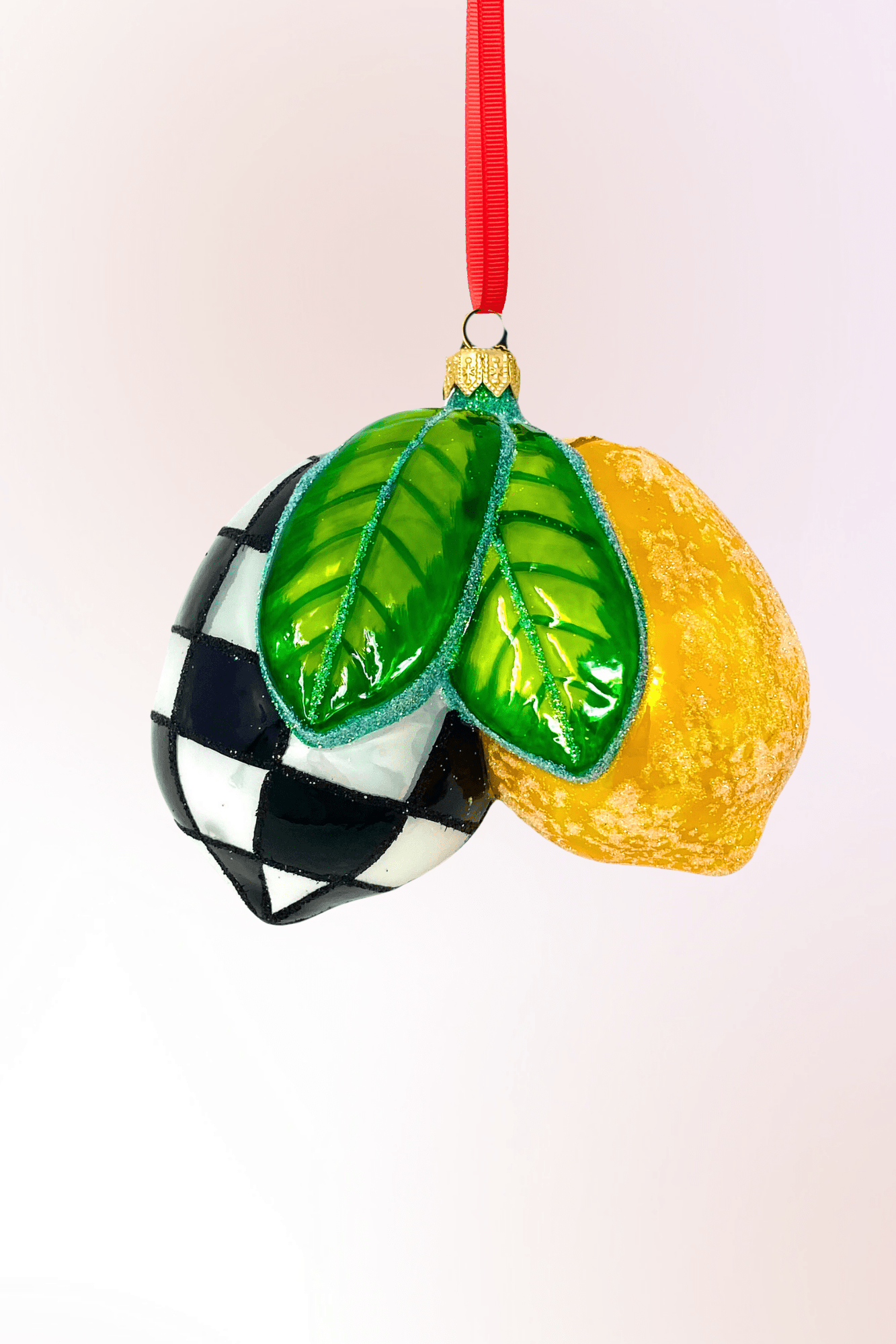 Black Checkered Lemons Polish Glass Ornament - Che Cose Belle
