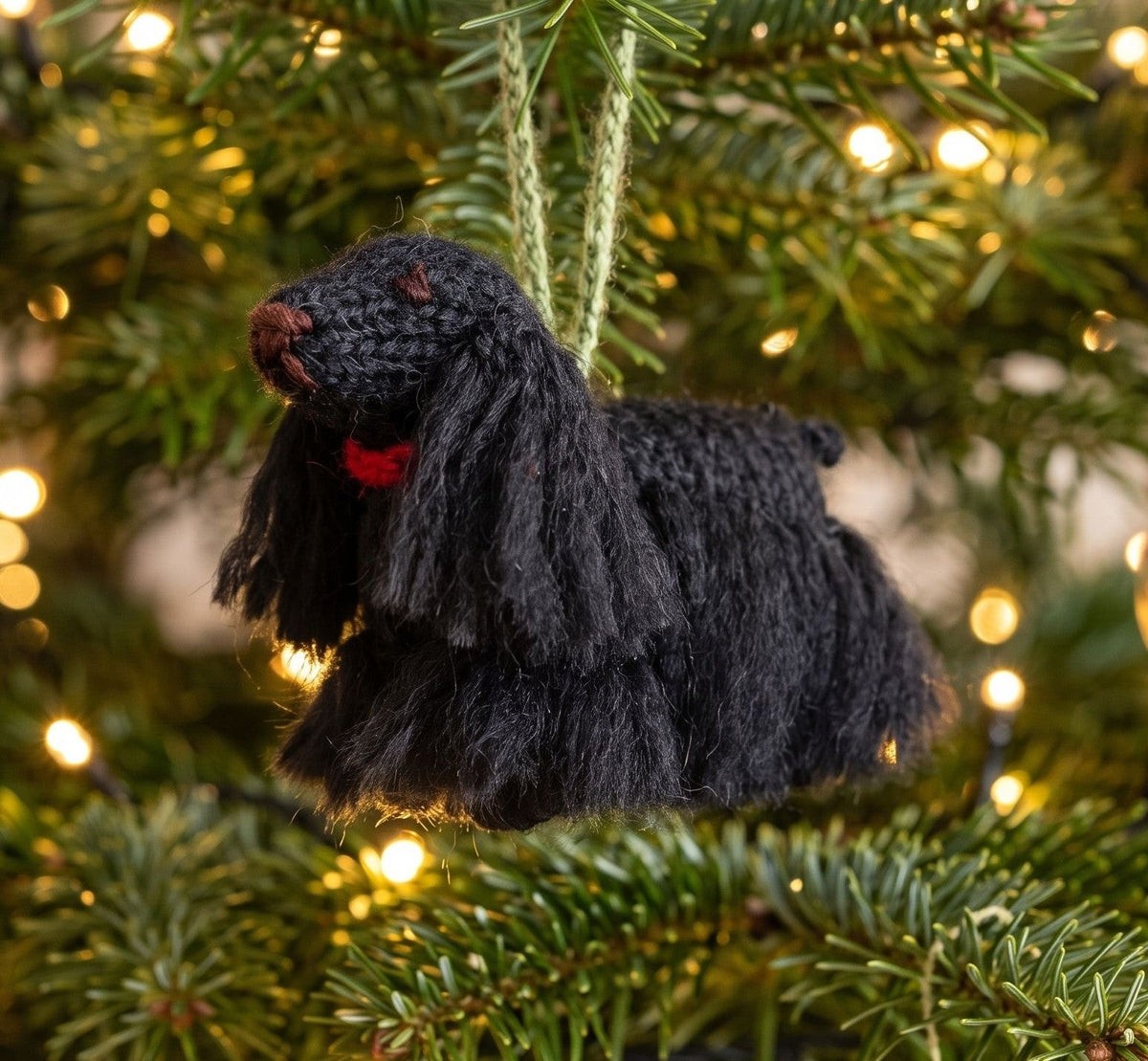 Black Cocker Spaniel Dog Hand Knit Christmas Ornament Arcadia Home