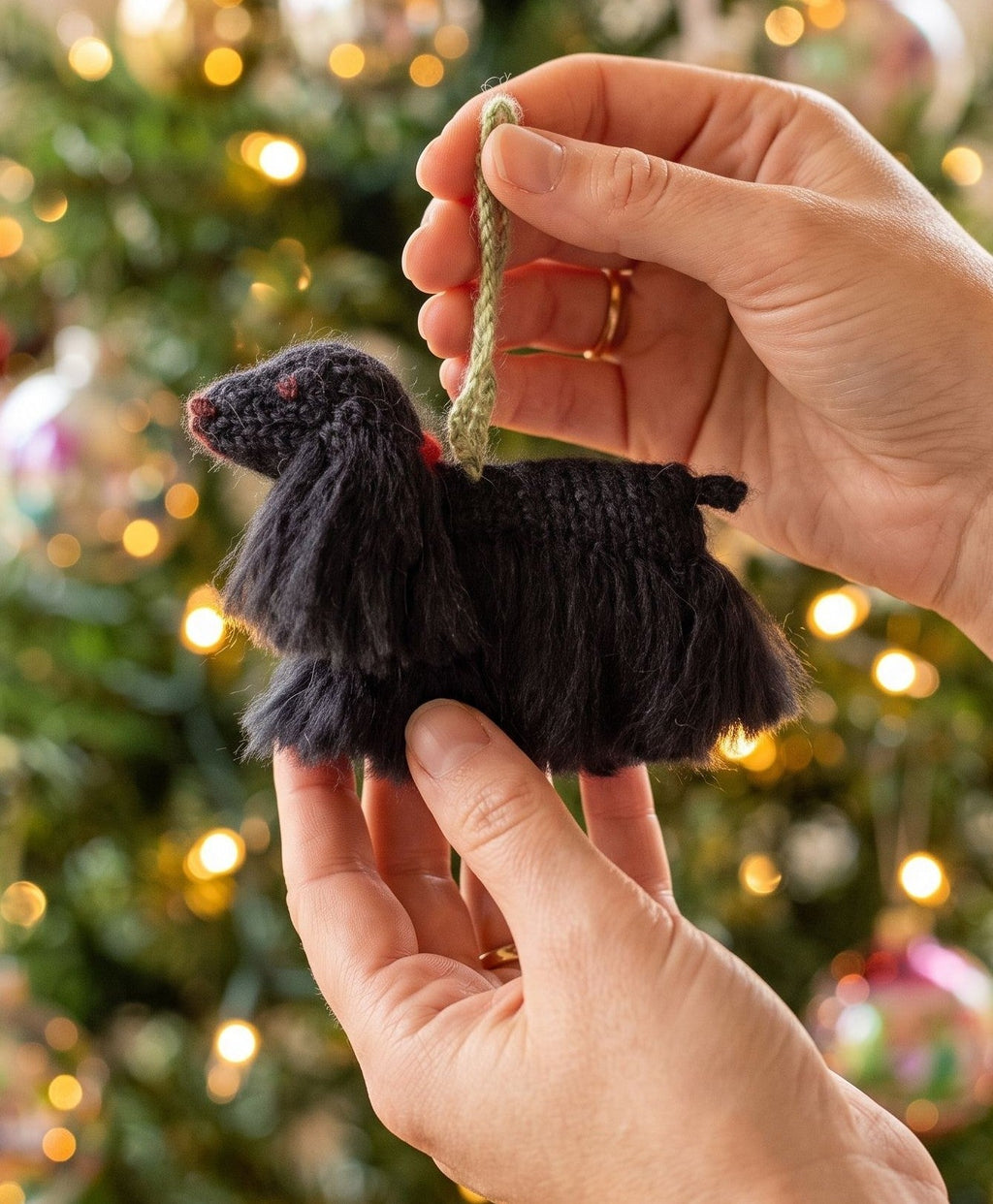 Black Cocker Spaniel Dog Hand Knit Christmas Ornament Arcadia Home