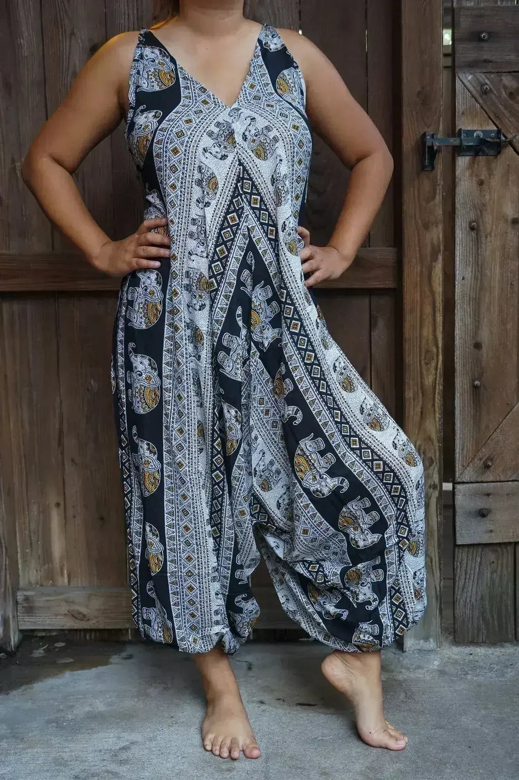 Black Elephant Boho Hippie Jumpsuit Rompers - Che Cose Belle