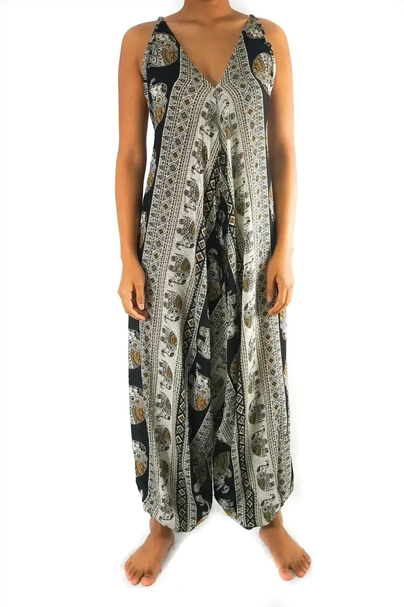 Black Elephant Boho Hippie Jumpsuit Rompers - Che Cose Belle