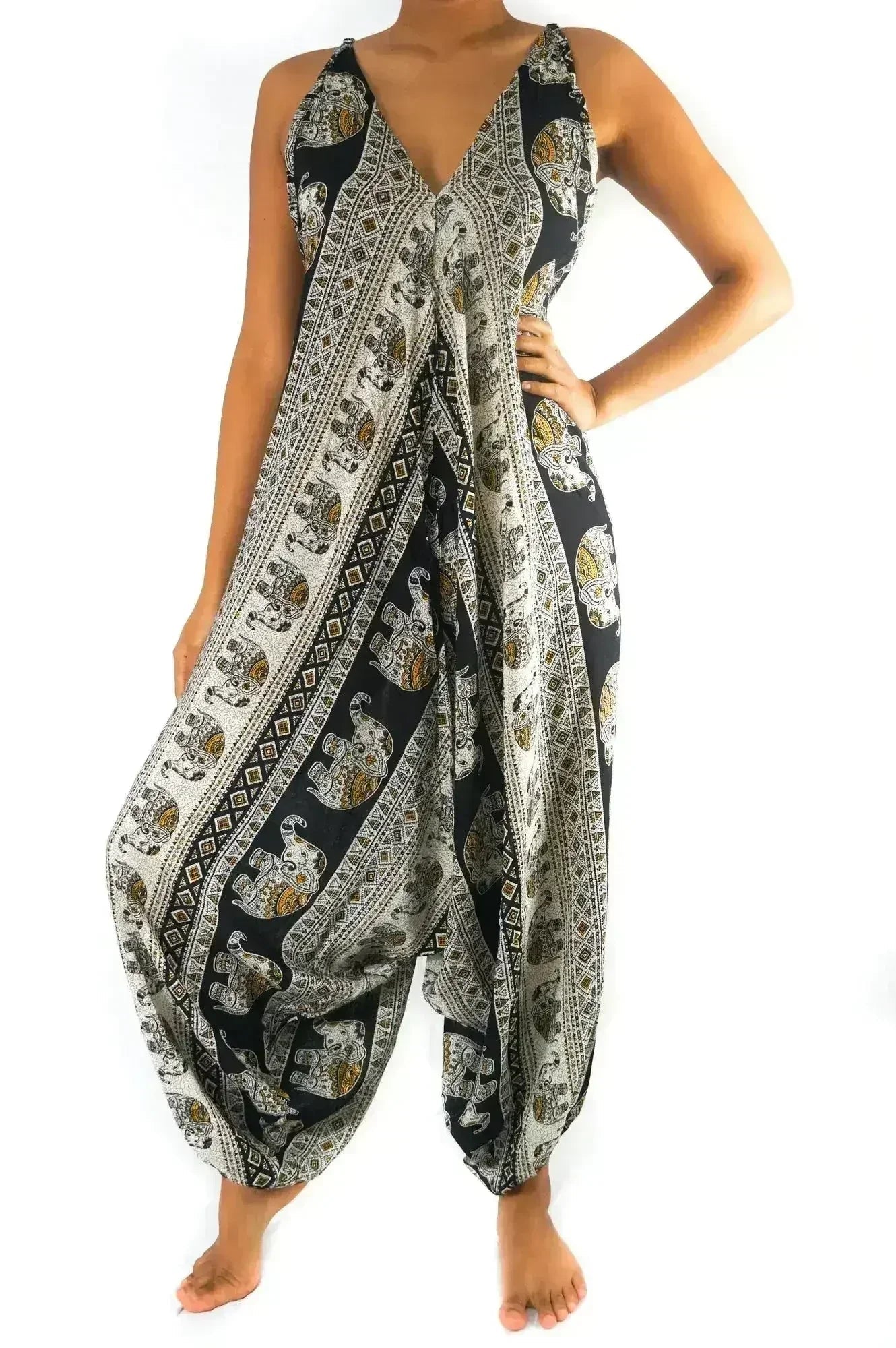 Black Elephant Boho Hippie Jumpsuit Rompers - Che Cose Belle