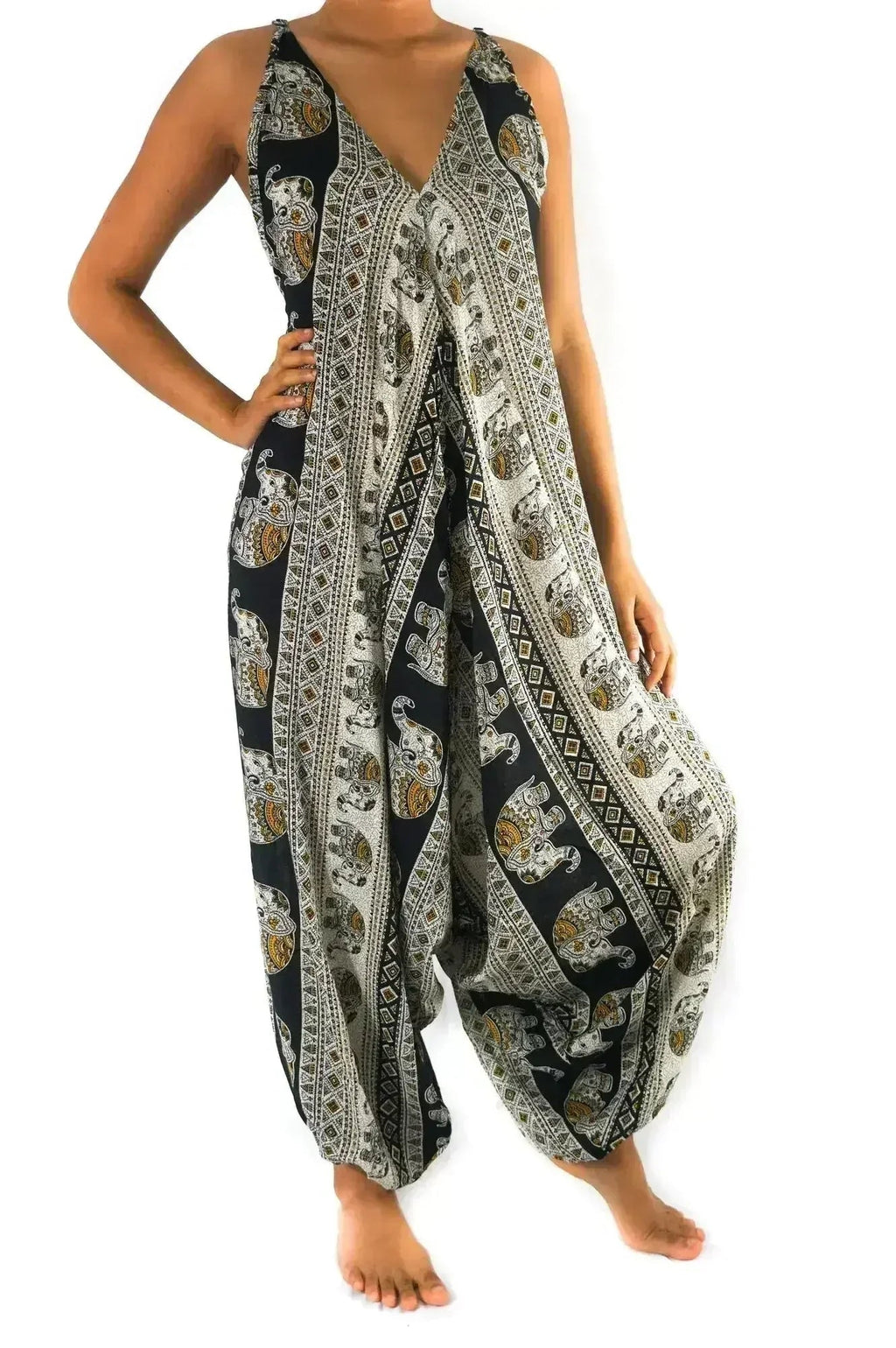 Black Elephant Boho Hippie Jumpsuit Rompers - Che Cose Belle