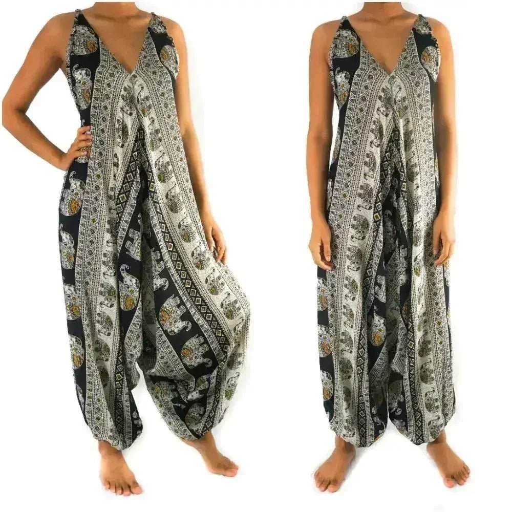 Black Elephant Boho Hippie Jumpsuit Rompers - Che Cose Belle