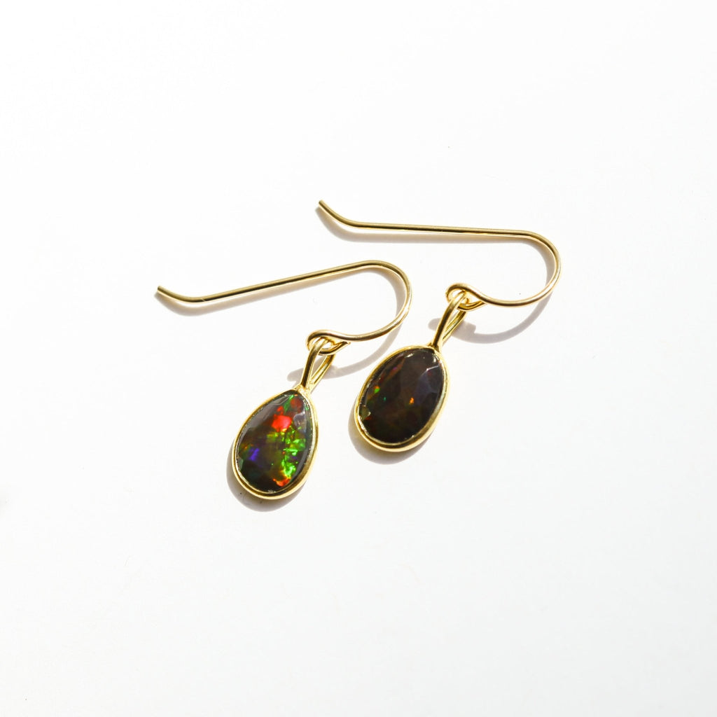 Black Fire Opal Rose Cut Earrings - Che Cose Belle