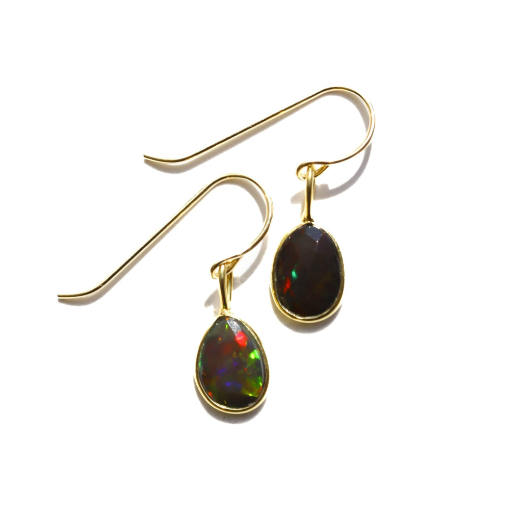 Black Fire Opal Rose Cut Earrings - Che Cose Belle