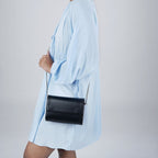 Black Leather and Carved Wood Sling Bag - Che Cose Belle
