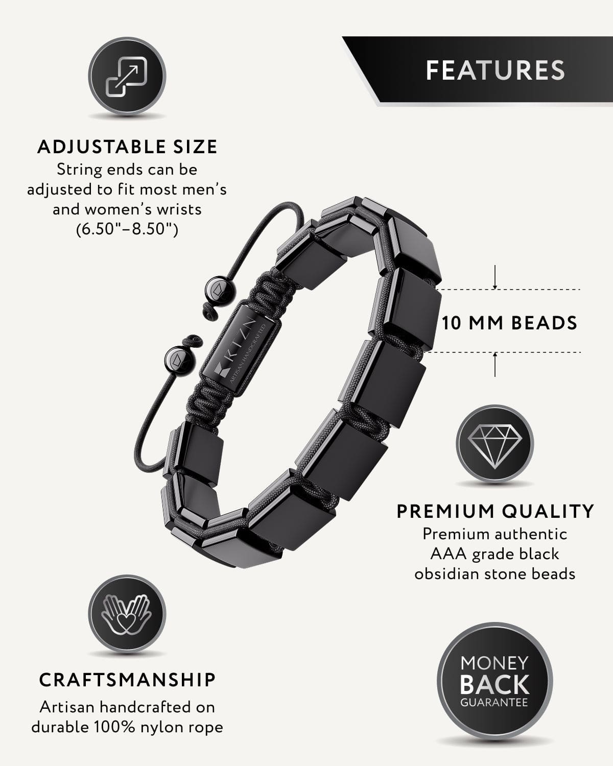 Black Obsidian Beaded Bracelet - Havana - Che Cose Belle