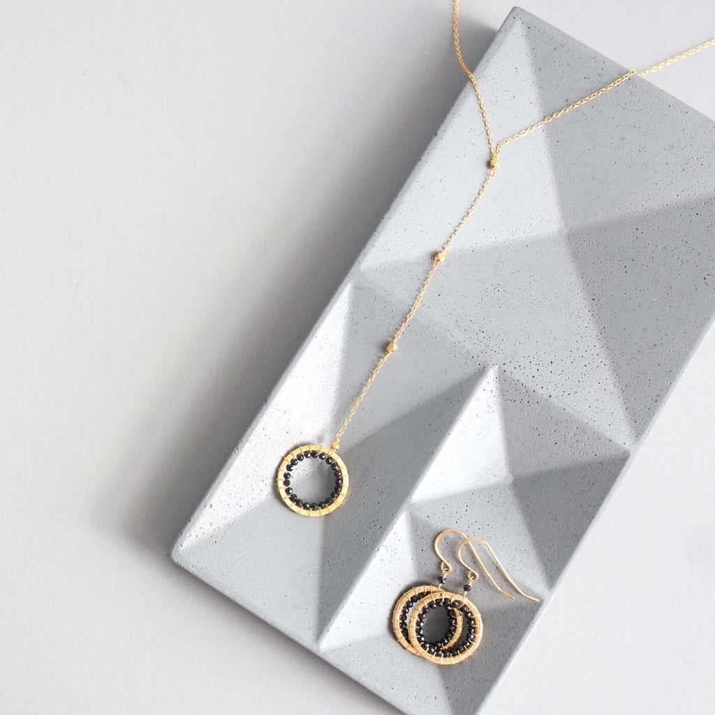 Black Spinel Mini Halo Earrings - Che Cose Belle