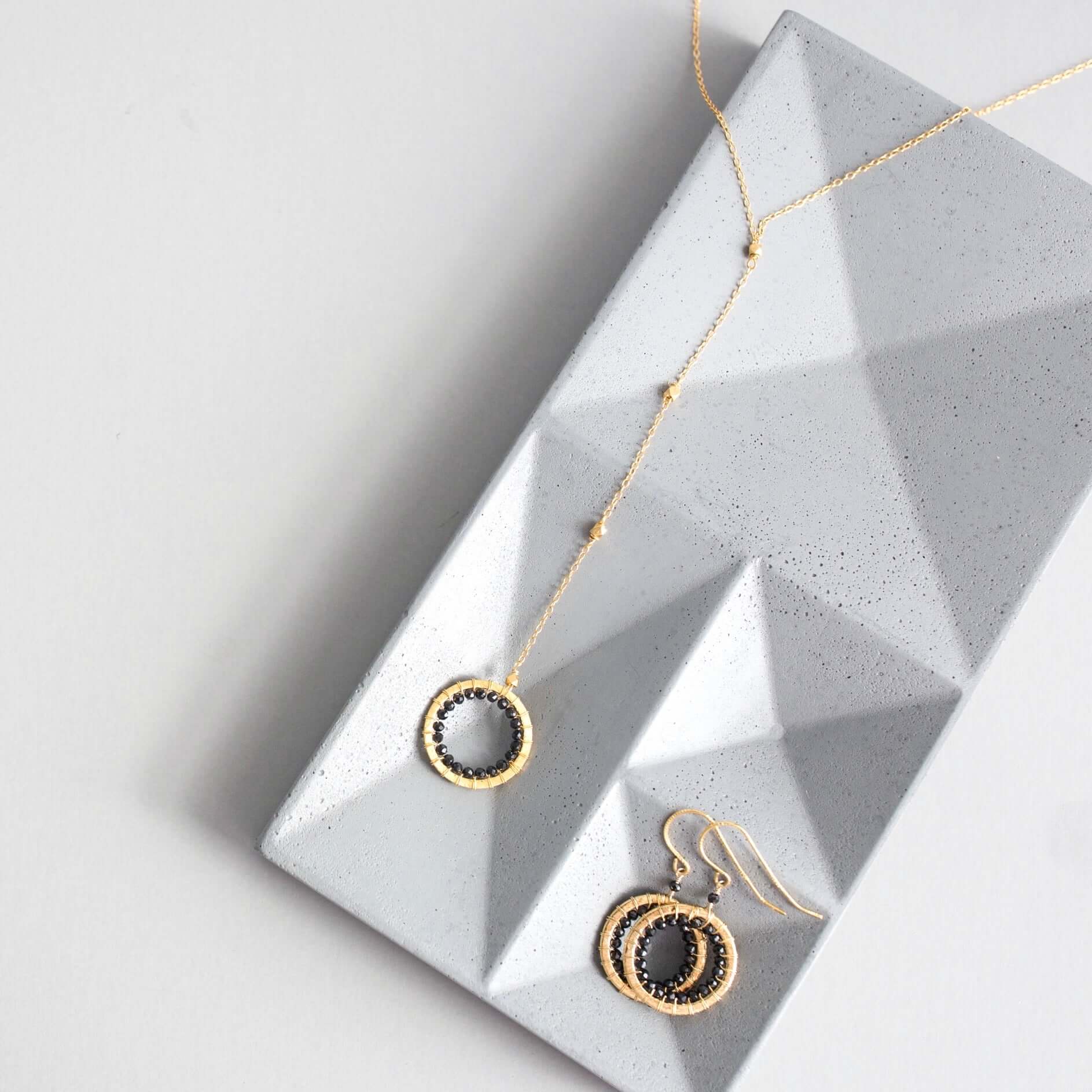 Black Spinel Mini Halo Earrings - Che Cose Belle