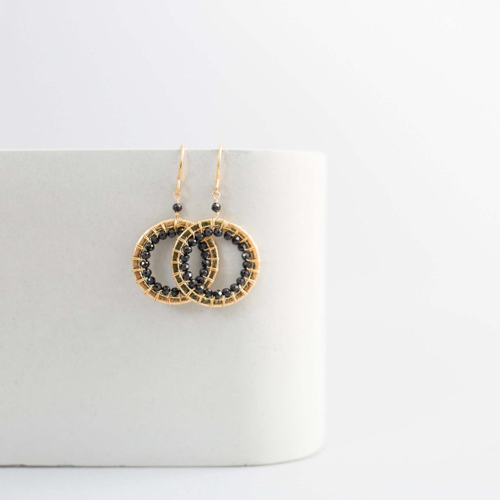 Black Spinel Mini Halo Earrings - Che Cose Belle