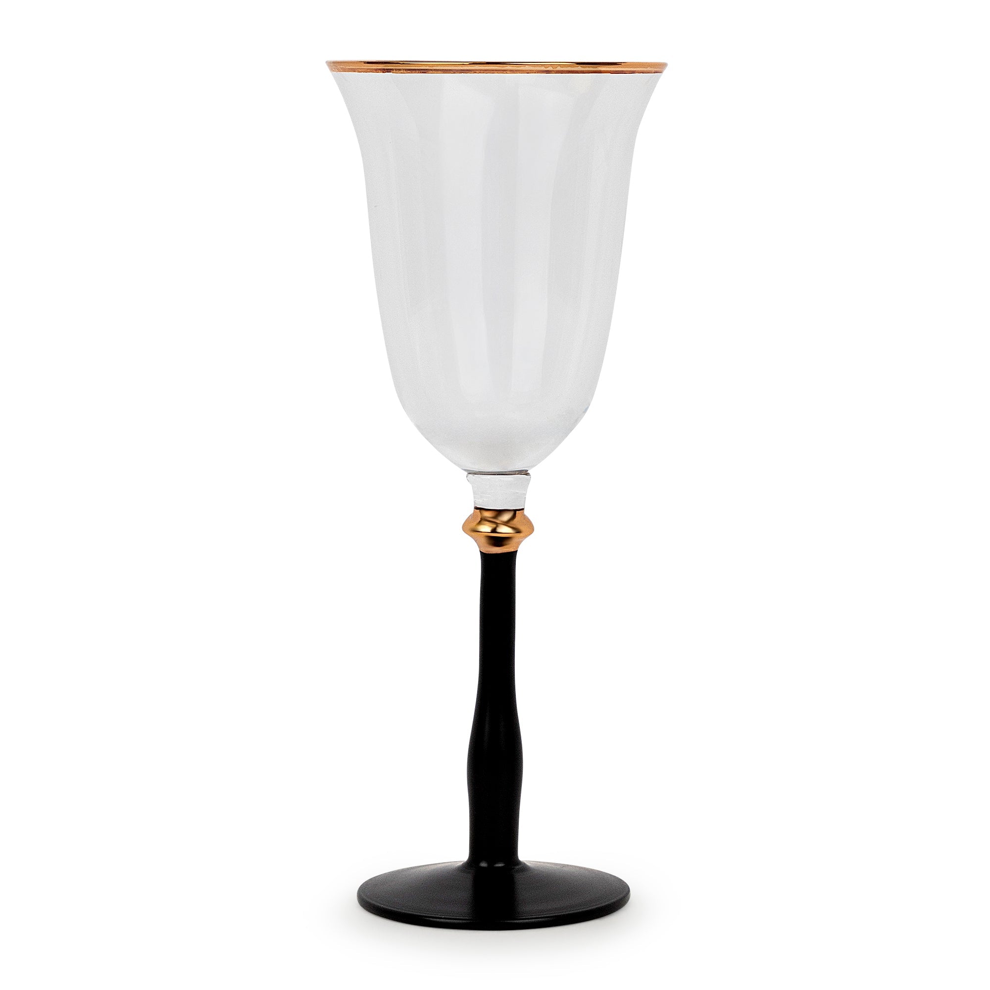 Black Stemmed Clear Wine Glass with Gold Rim - Set of 4 - Che Cose Belle