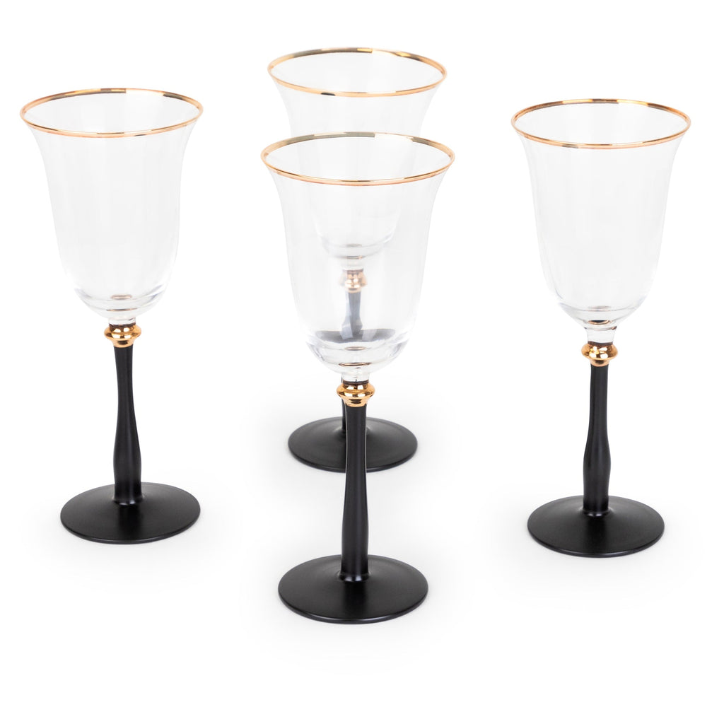 Black Stemmed Clear Wine Glass with Gold Rim - Set of 4 - Che Cose Belle