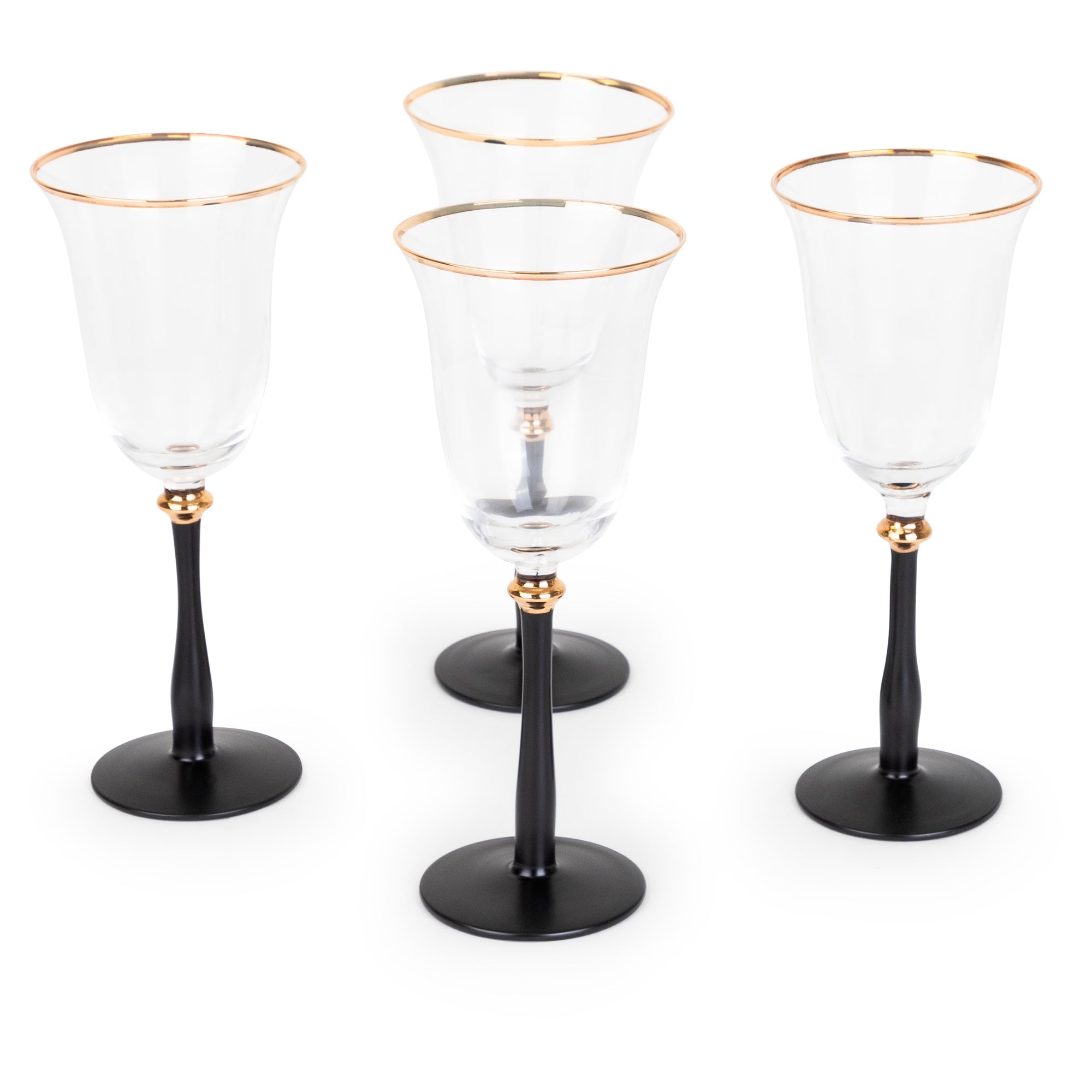 Black Stemmed Clear Wine Glass with Gold Rim - Set of 4 - Che Cose Belle
