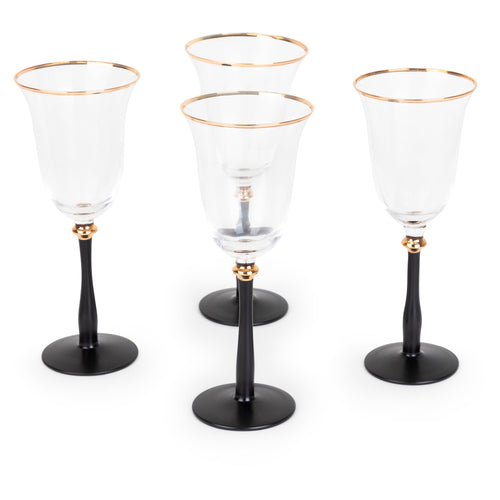 Black Stemmed Clear Wine Glass with Gold Rim - Set of 4 - Che Cose Belle