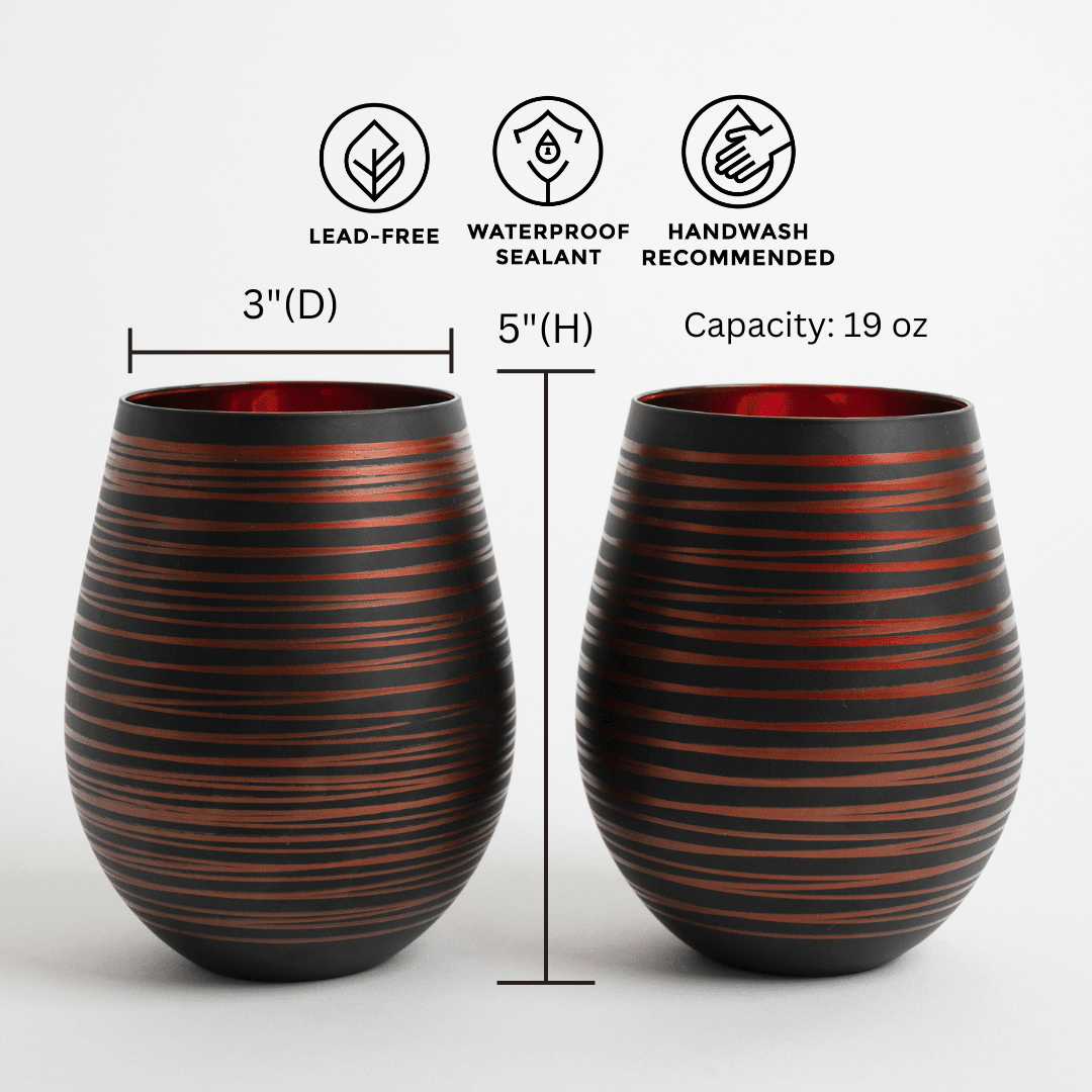 Black Swirl Stemless Glasses - Che Cose Belle