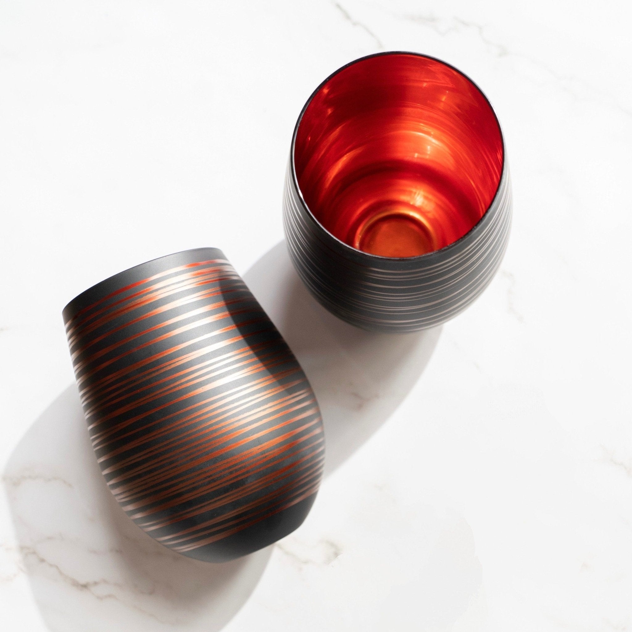 Black Swirl Stemless Glasses - Che Cose Belle